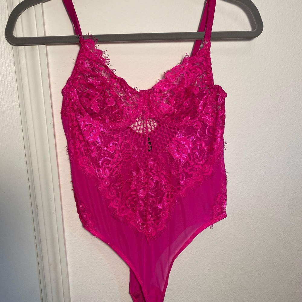 Pink fashion nova laced bodysuit